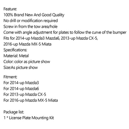 New Bumper Tow Hook License Plate Mount Bracket Holder For Mazda3 Mazda6 CX5 MX5