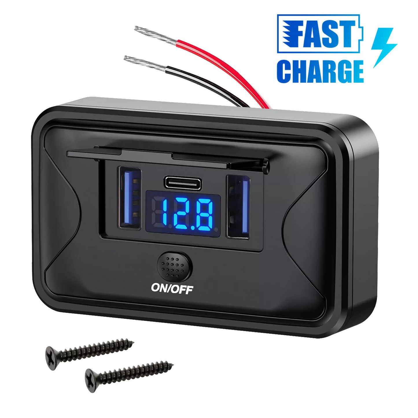 12V Dual USB QC3.0 & PD Port Car Fast Charger Socket Power Outlet On-Off Switch