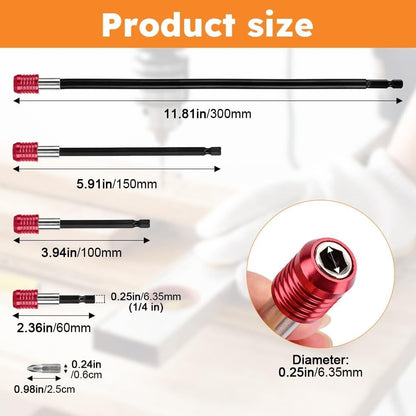4Pcs Drill Extension 1/4" Hex Quick Release Bit Holder 12" 6" 4" 2"+4Pcs PH2 Bit
