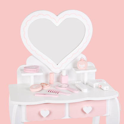 Kids Girls Vanity Table Children Dressing Mirror Make Up Desk Toy Play Gift Set