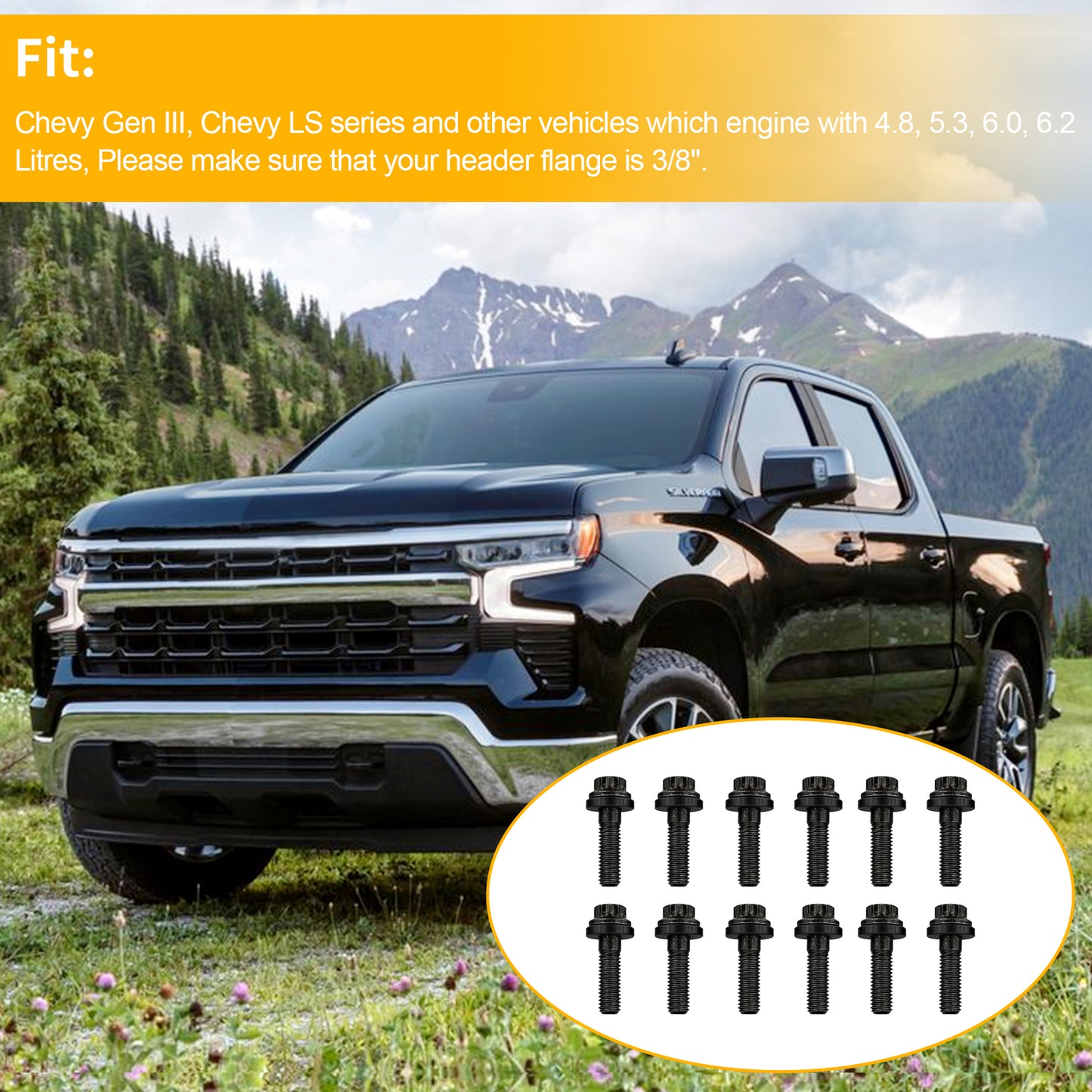 8*1.25 Intake Manifold Bolt For 3/8" Flanges Chevy Gen III/LS w/4.8 5.3 6.0 6.2L