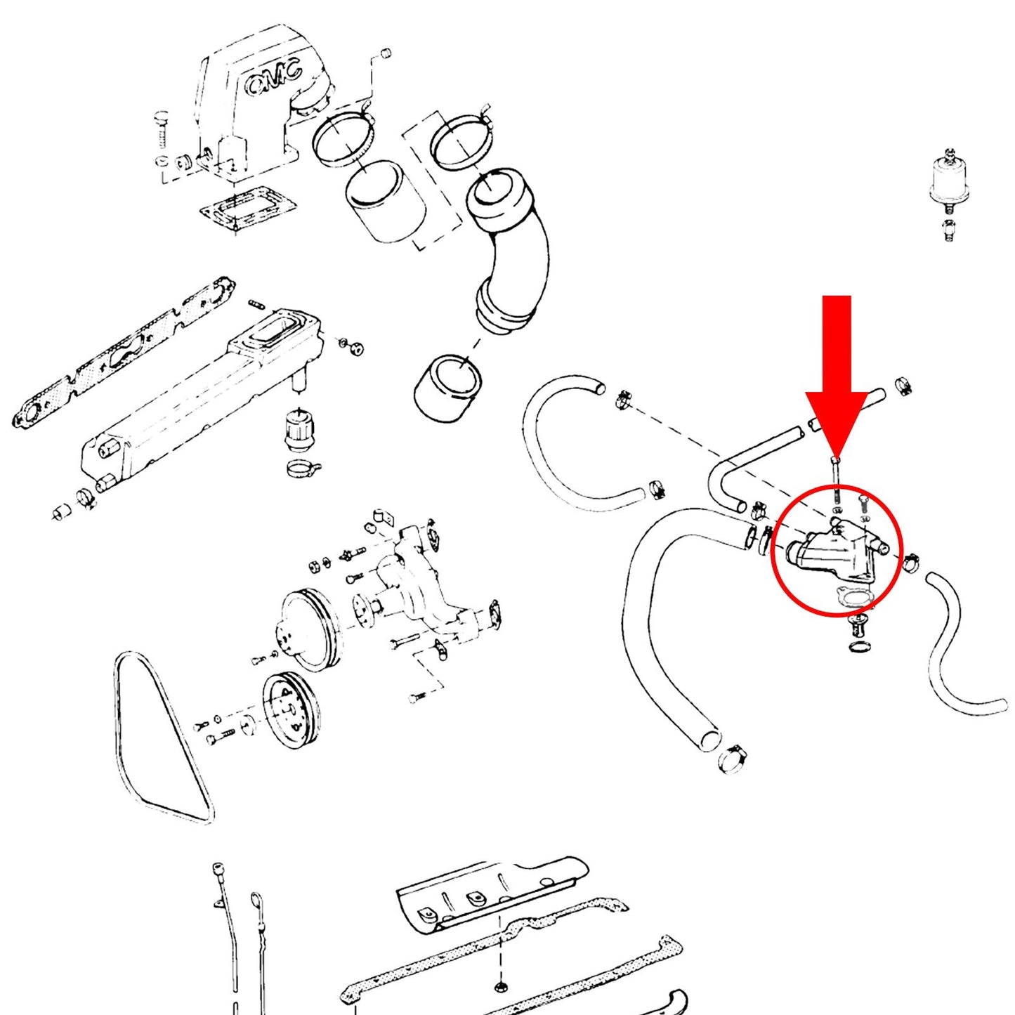 Thermostat Housing for OMC Volvo Penta V6 V8 3850360, 0987716, 0985880, 0986292