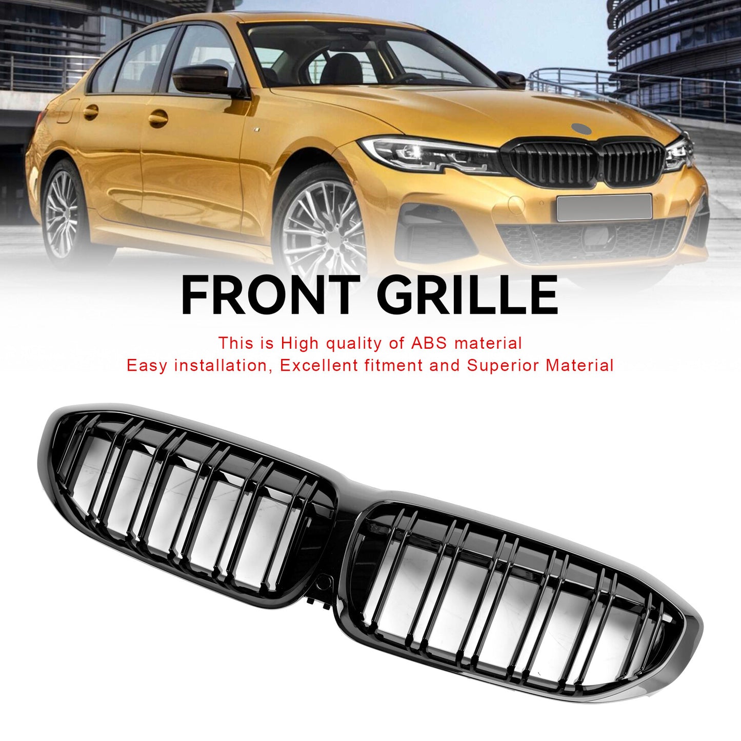 Black Dual Slat Kidney Grille Grill 51138072085 Fit BMW 3 Series G20 2019-2022