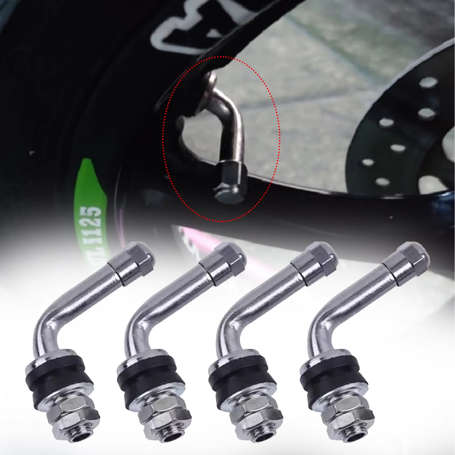 4Pcs Tyre Valve Stem 90 Degree Angled Bolt-in Valve Stems for Car Motorcycle