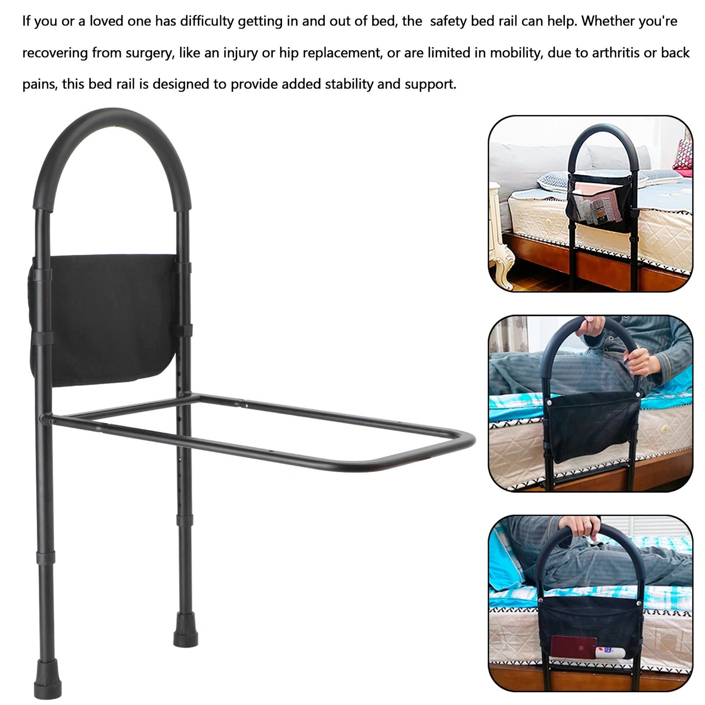 Bed Rail Mobility Aid Guard Adjustable Assist Rail Grab Bar For Senior/Disabled