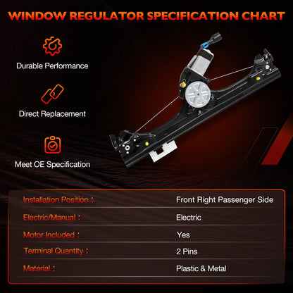 751-649 Front Right Power Window Regulator w/ Motor Assy For 2012-2019 Fiat 500