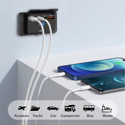 Fast USB Car Charger Socket Panel LED Voltmeter QC3.0 & PD Power Outlet 12-24V