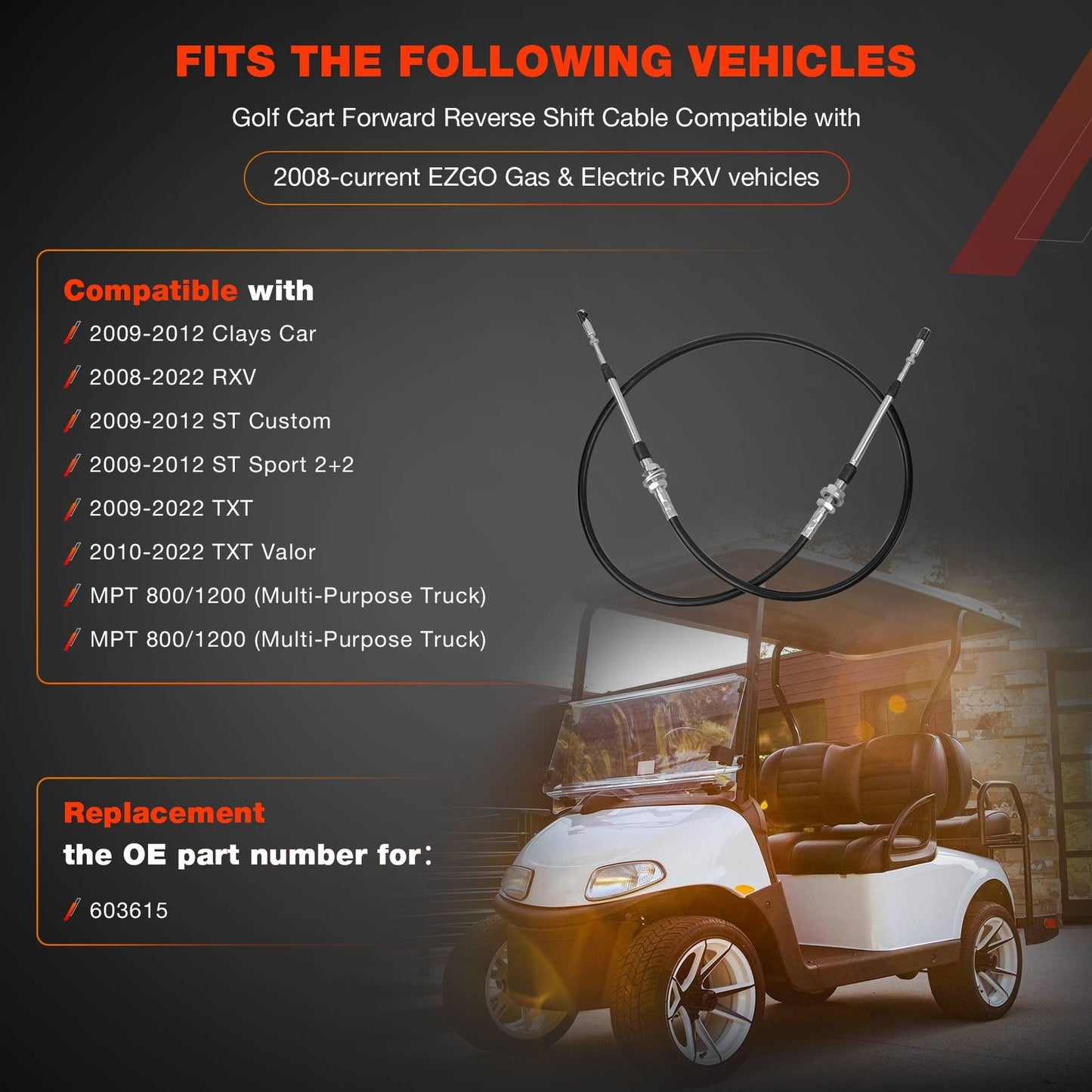 59" Forward Reverse Shift Cable For EZGO RXV 08-22 Golf Carts RXV TXT ST Custom