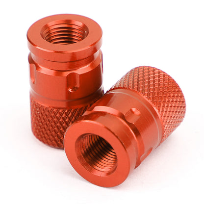Pair CNC Orange Anti-Thief Tire Valve Stem Caps For Car Truck Bike Motorcycle