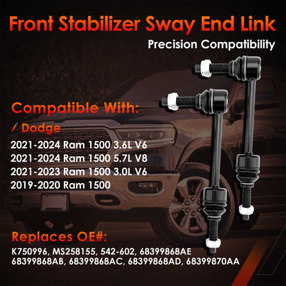 K750996 Front Sway Bar Link Kit Fit 2019-24 Dodge Ram 1500 Stabilizer Links 2Pcs