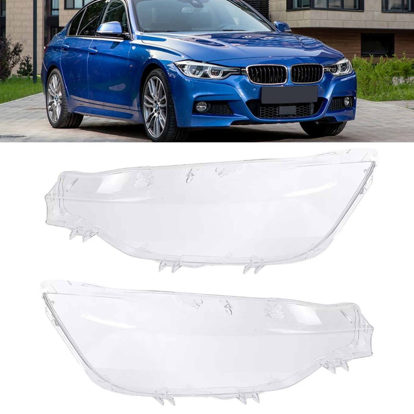 2PCS Xenon Headlight Headlamp Clear Lens Cover For BMW 3 Series F30 2016-2018