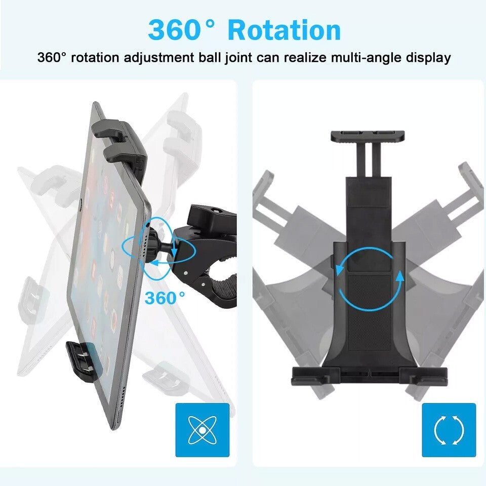 4.7-12.9" Tablet Phone Holder for Mic Stand Bike Treadmill Motorcycle iPad Mount