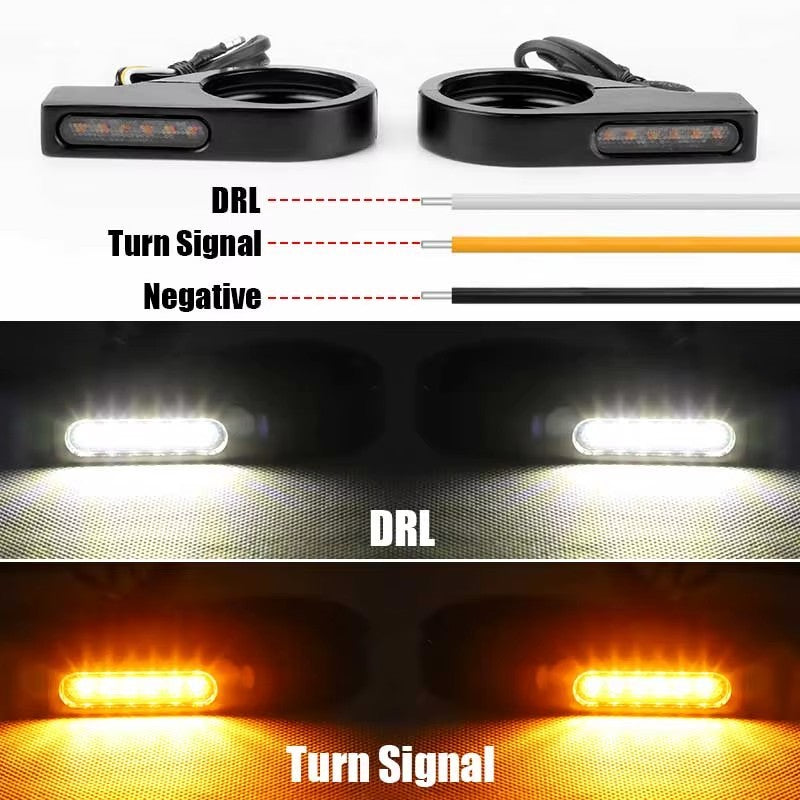 2x Motorcycle Fork Tubes Clamp Amber White LED Turn Signal Blinkers Light 41mm