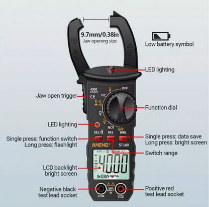 Digital Multimeter Tester AC DC Volt Amp Clamp Meter Auto Range LCD Handheld