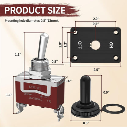 2x Heavy Duty Toggle Switch SPST 2Pin On-Off Amp 30A 12VDC/15A 250VAC/20A 125VAC