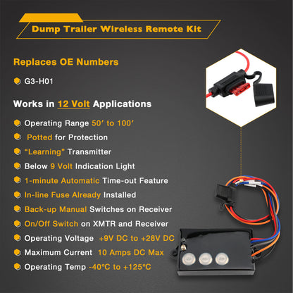 G3-H01 Dump Trailer Wireless Remote Control System Kit Hydraulic Lift Winch Tilt