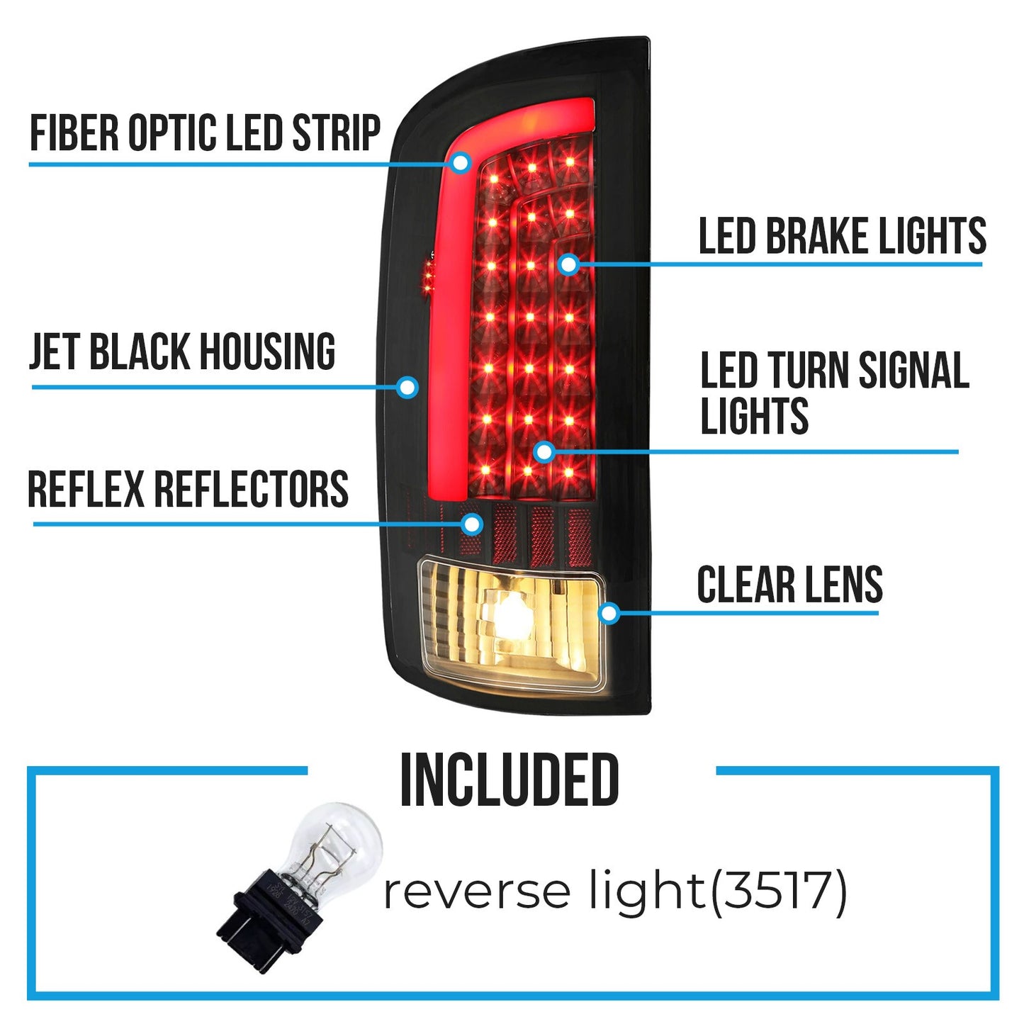 Solid Spare For 2002 2003-2006 Dodge Ram 1500 2500 3500 LED Tail Lights Brake Lamps Clear