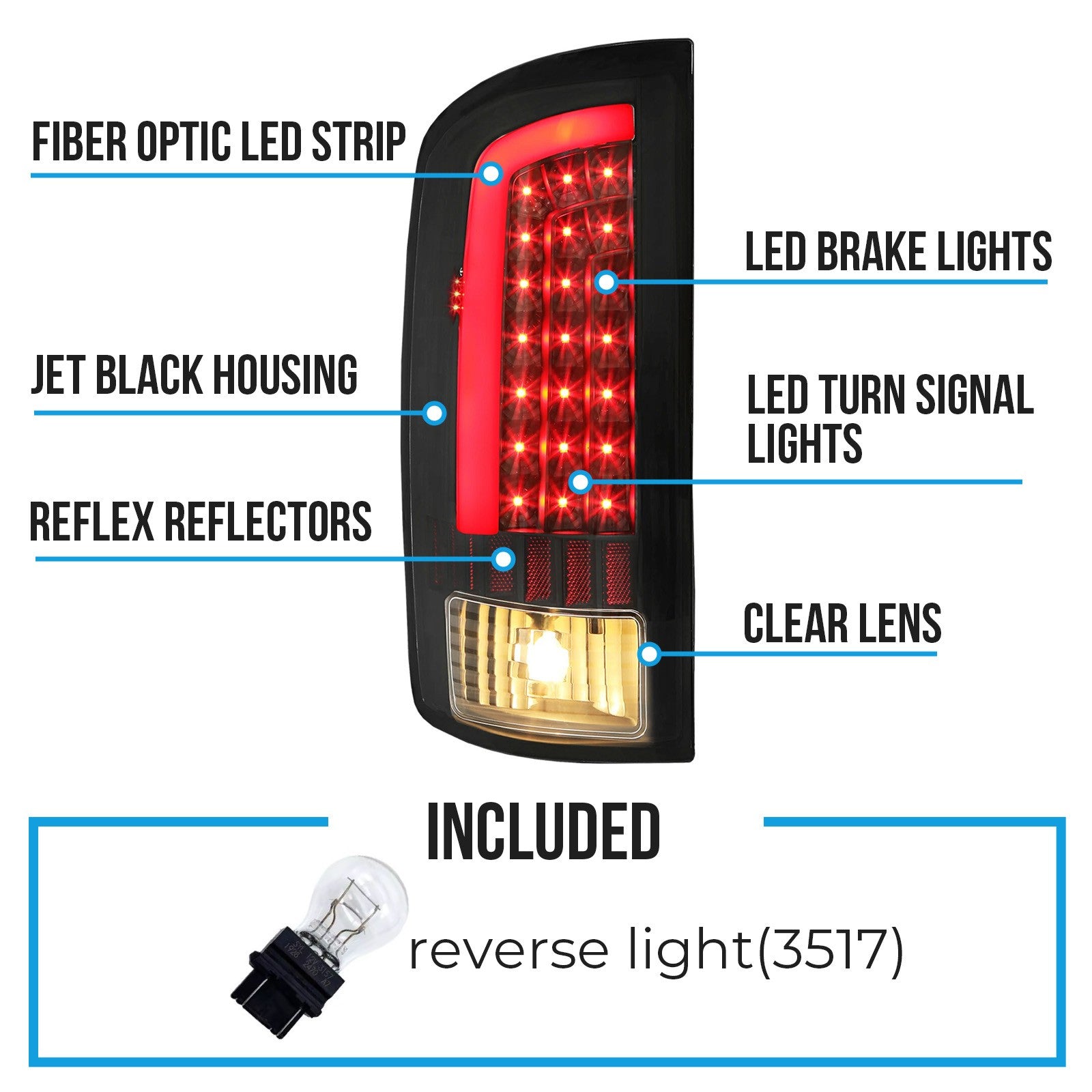 Solid Spare For 2002 2003-2006 Dodge Ram 1500 2500 3500 LED Tail Lights Brake Lamps Clear