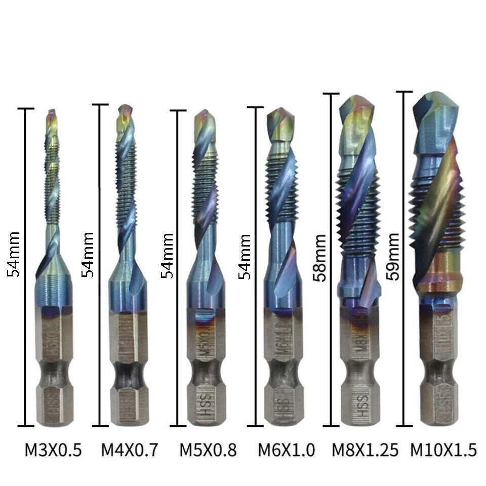 12Pcs 1/4" M3-M10 Hex Shank Composite HSS Metric Screw Thread Tap Drill Bits Set