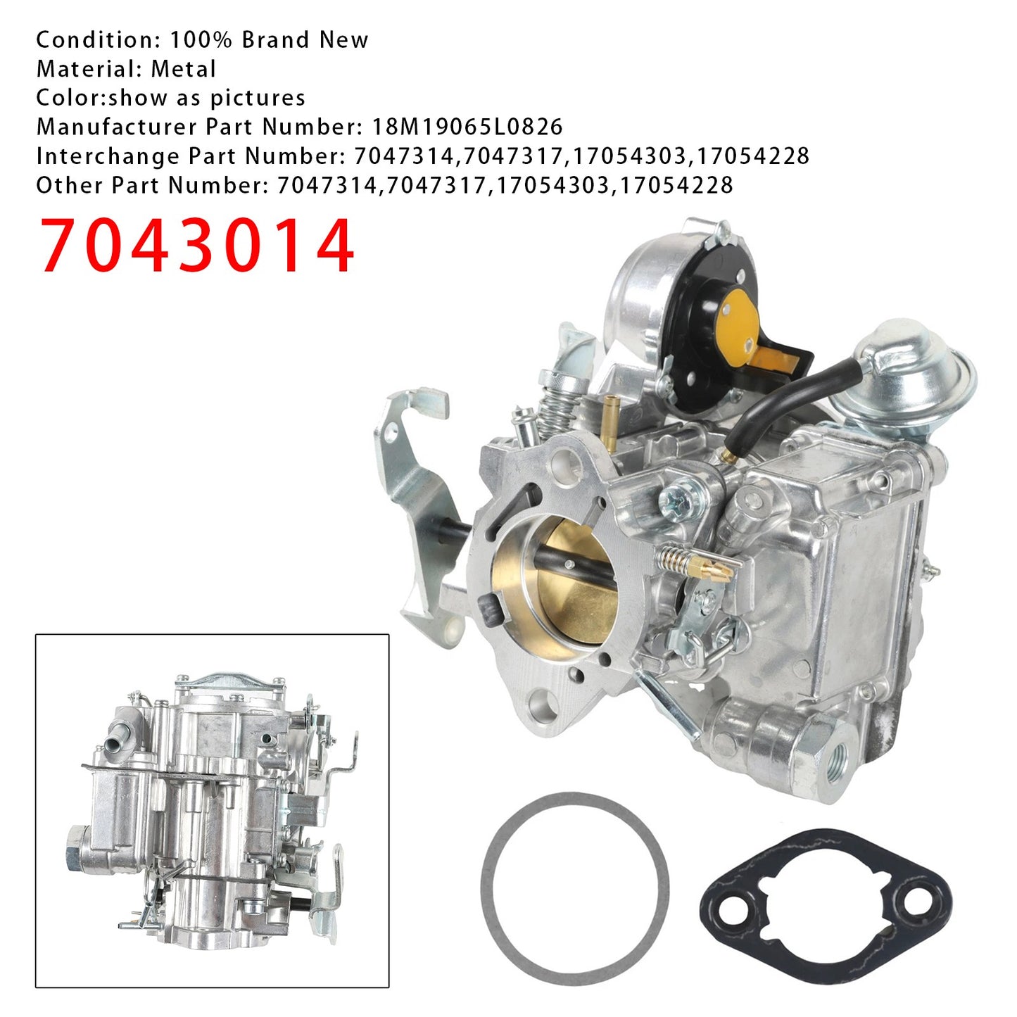 Carburetor w/ Gaskets 7043014 For Chevy & GMC L6 eingines- 4.1L 250 & 4.8L 292