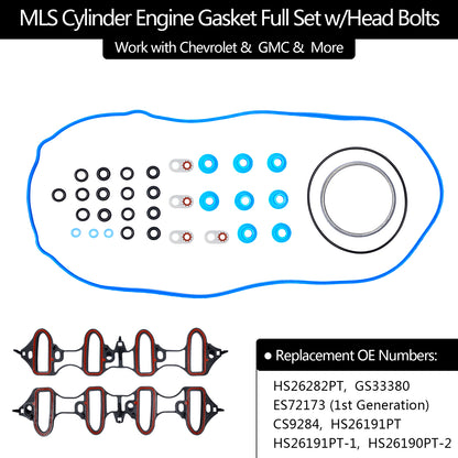 Head Full Gasket Set w/ Cylinder Bolts For Chevy Silverado GMC Sierra 5.3L 4.8L