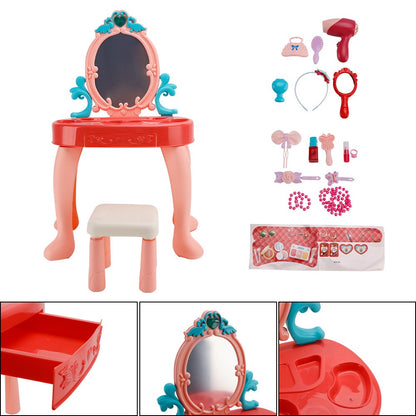 Toddler Makeup Table w/ Mirror & Chair Kids Vanity Set with Blowdryer for 3+
