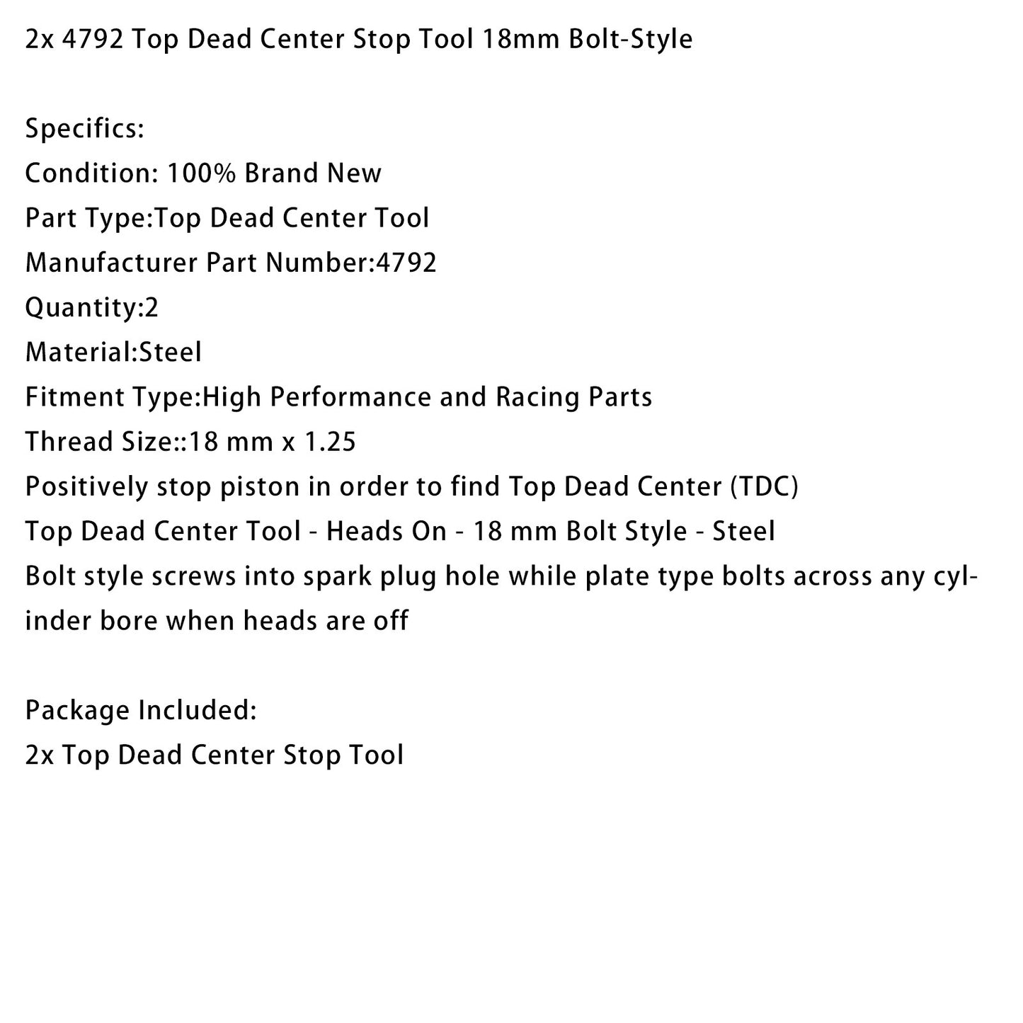 2X 4792 Top Dead Center Stop Tool 18mm Bolt-Style