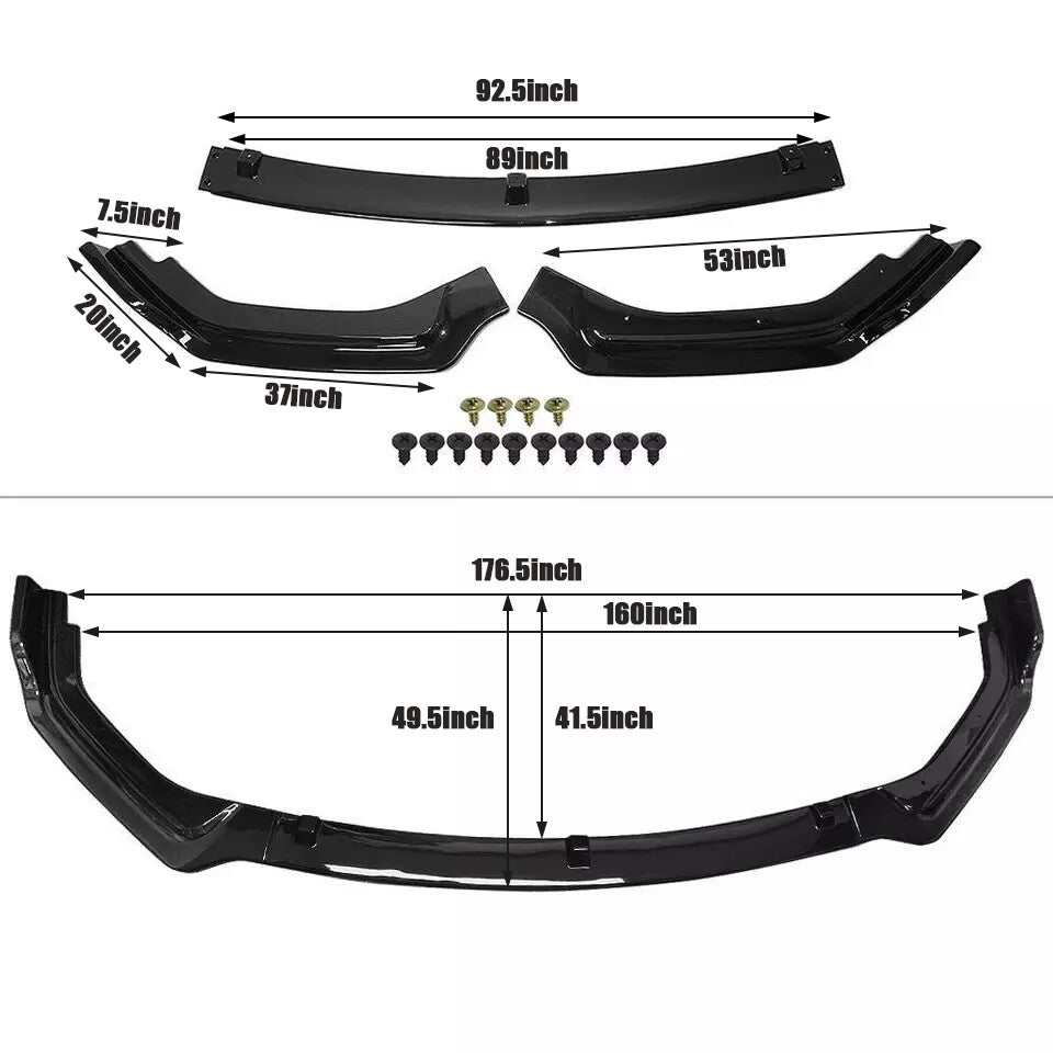 Glossy Black Front Bumper Lip Splitter Chin For 2018-2024 Infiniti Q50 Luxe Base