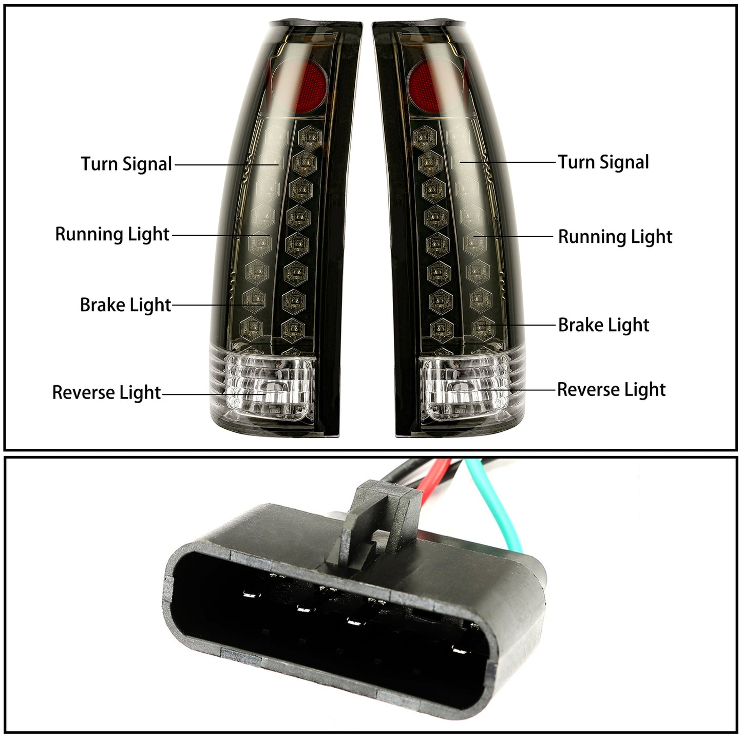 Solid Spare DOT Fits 88-98 Chevy GMC C/K 1500-3500 Yukon Silverado Smoke LED Tail Lights