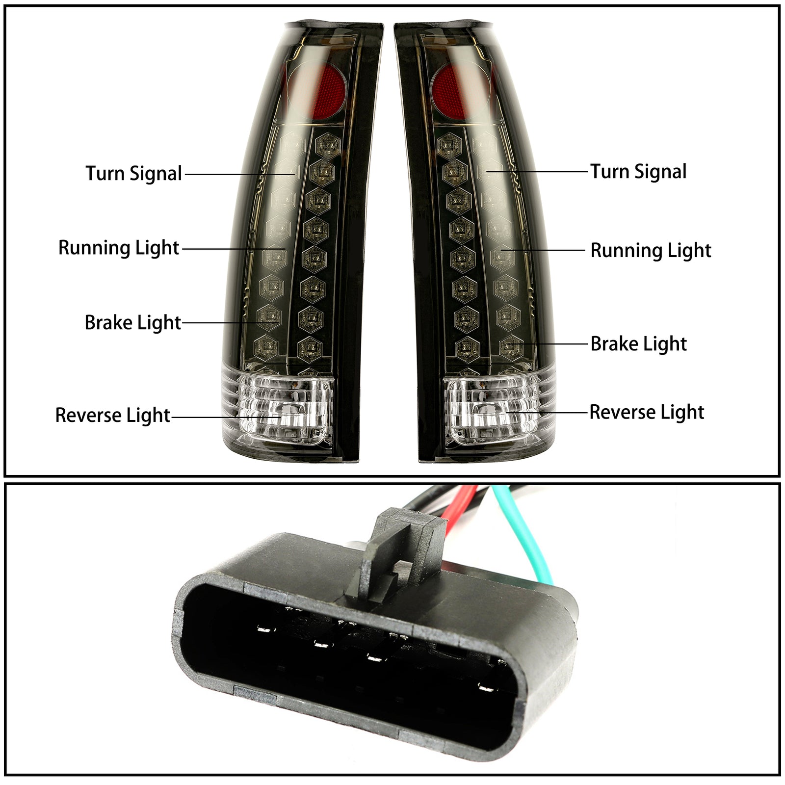 Solid Spare DOT Fits 88-98 Chevy GMC C/K 1500-3500 Yukon Silverado Smoke LED Tail Lights
