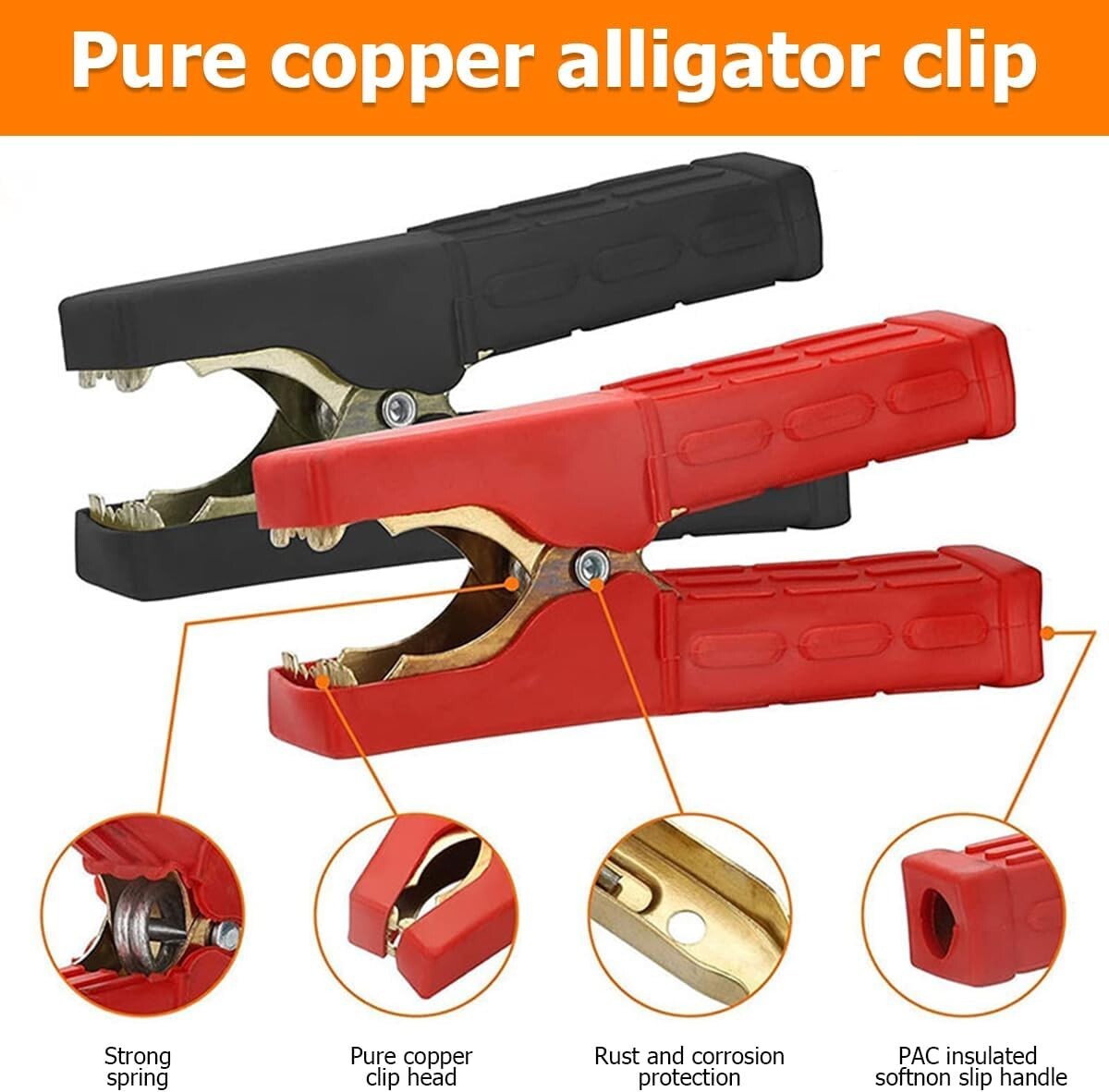2PCS Heavy Duty Car Battery Clip Cables Alligator Clips Charger Clamp Tool Set