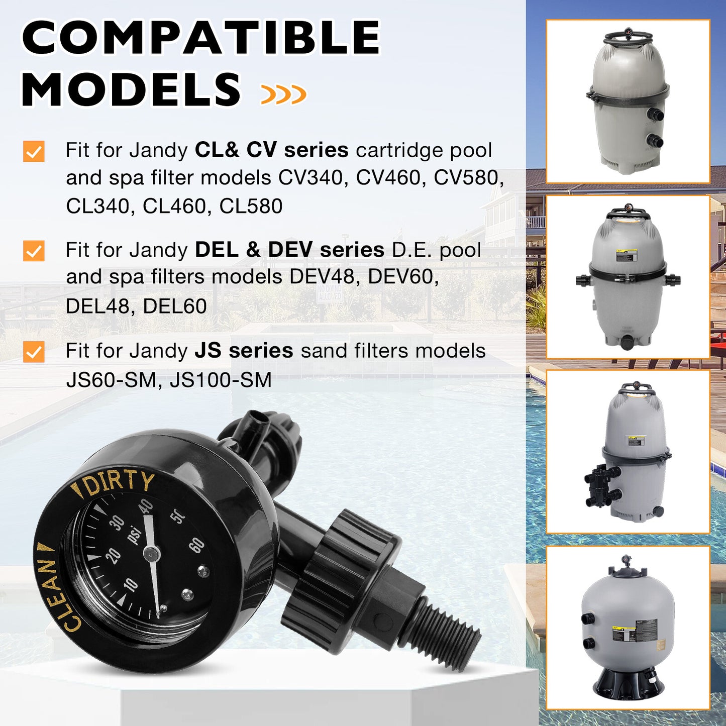 Air Pressure Gauge Release Valve 0-60PSI For Jandy CL & CV DEL & DEV JS Series