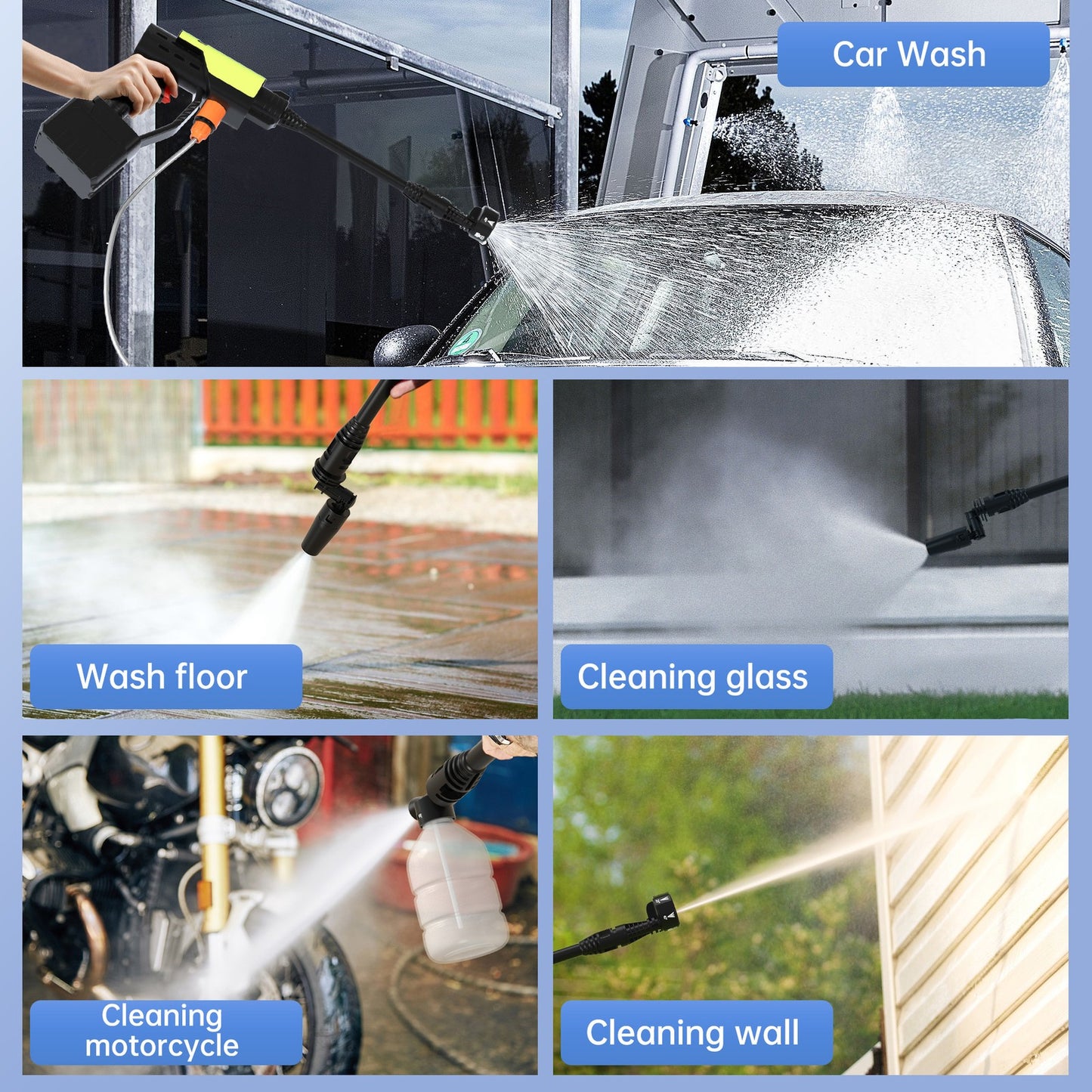 6in1 Cordless High Pressure Car Washer Cleaner Gun w/ 3 Function Levers Portable