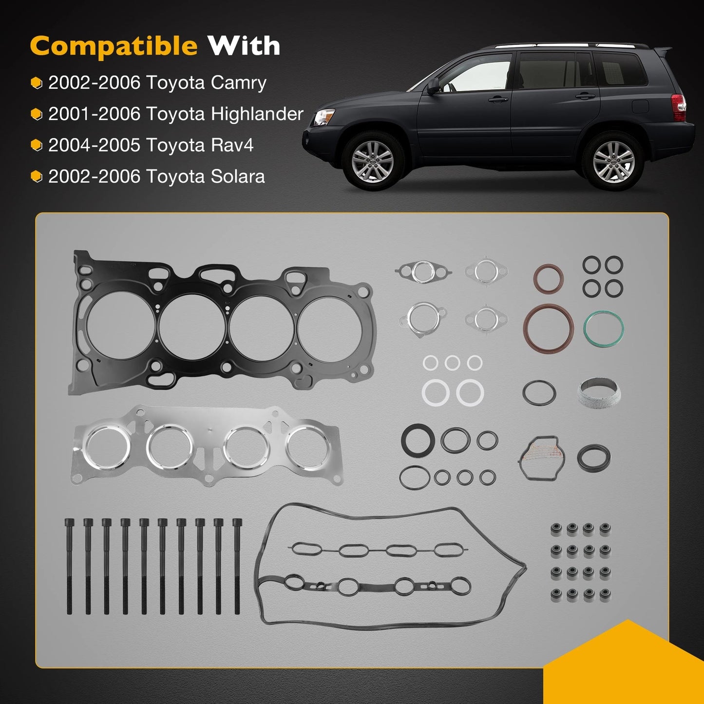 2.4L Engine Head Gasket Set /w Bolts For 01-06 Toyota Camry Solara Rav4 ES71183