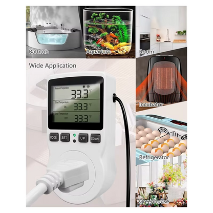 Digital Thermostat Heating Cooling Temperature Controller Outlet Plug w/ Probe