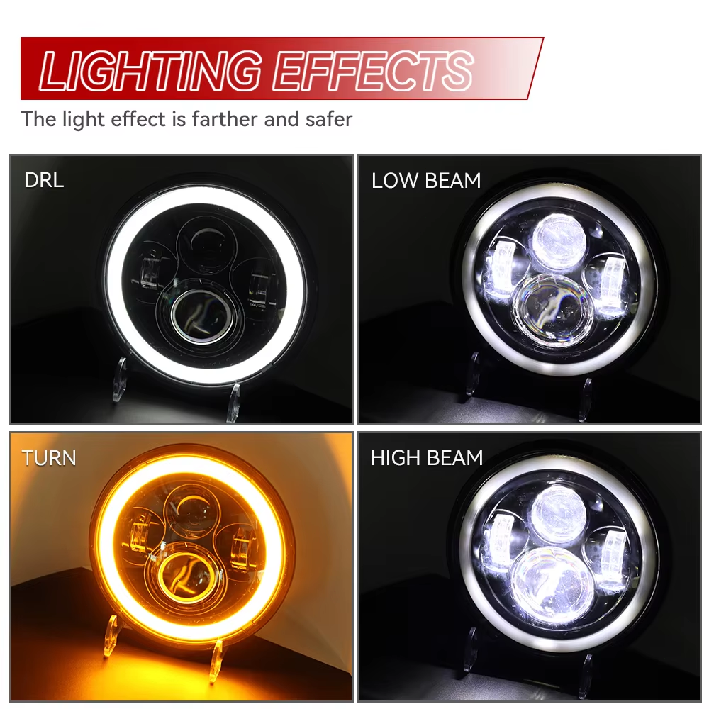 7"inch LED DRL Headlight + Passing Lights For Harley Davidson Touring Road King