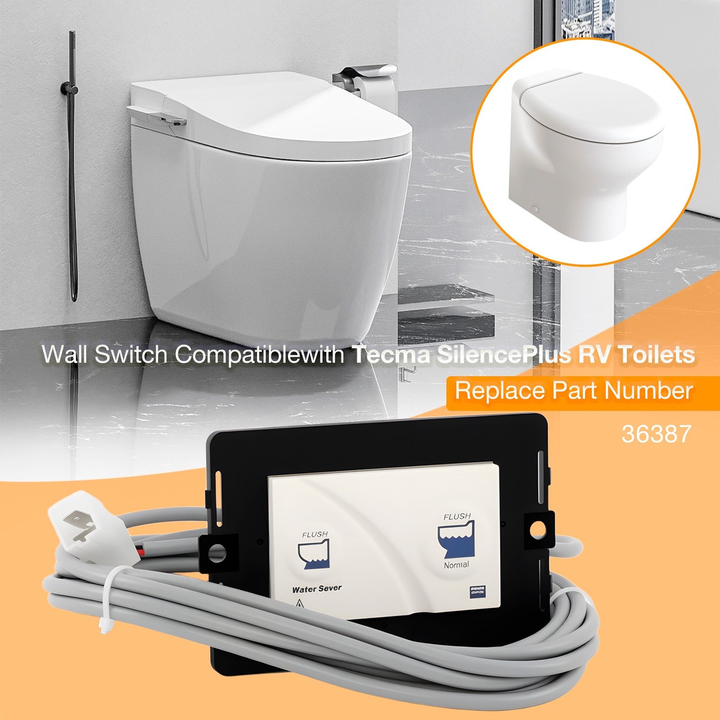 36387 RV Toilet Wall Switch w/ Cover For Thetford Tecma Silence Plus RV Toilets