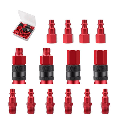 14pcs Air Hose Fittings 1/4" NPT Quick Connect Air Coupler and Plug Kit Red