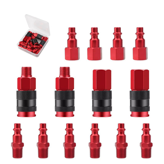 14pcs Air Hose Fittings 1/4" NPT Quick Connect Air Coupler and Plug Kit Red