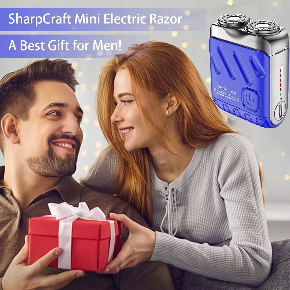 Double Ring Pocket Travel Shaver Mini Men Shaver Portable Beard Razor Blue