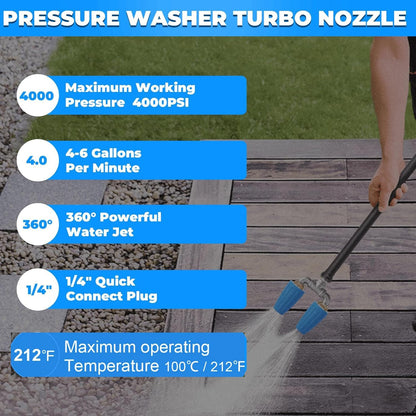 360 Rotating Pressure Washer Dual Turbo Nozzle 1/4in. Quick Connector 2.5