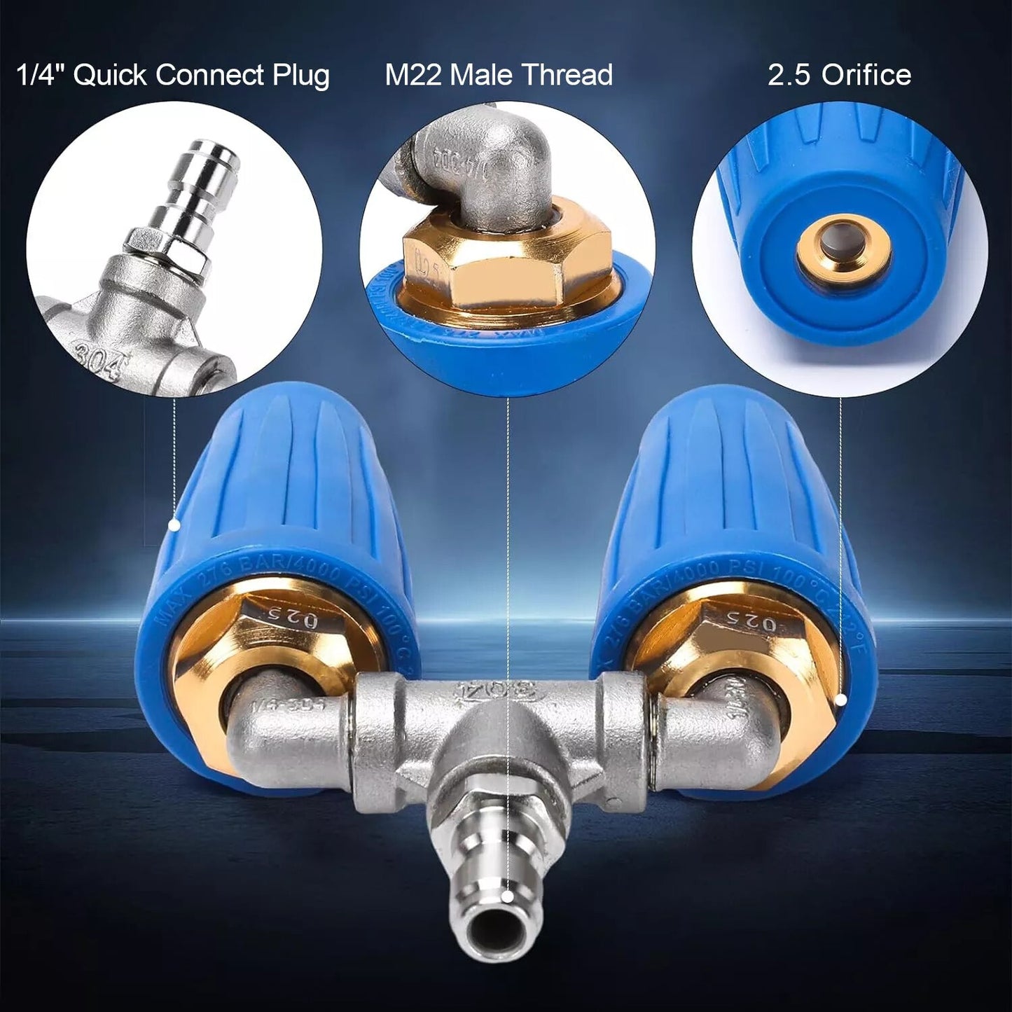 360 Rotating Pressure Washer Dual Turbo Nozzle 1/4in. Quick Connector 2.5