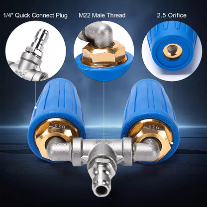360 Rotating Pressure Washer Dual Turbo Nozzle 1/4in. Quick Connector 2.5