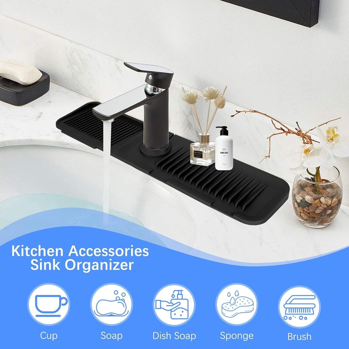 Kitchen Faucet Sinks Splash Guard Silicone Drain Pad Water Catcher Tray Slip Mat