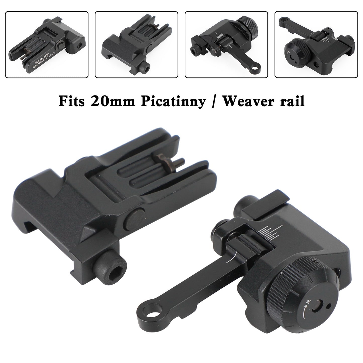 Folding Back Up Iron Sight Flip Up Front Rear Set Picatinny Rail KAC300