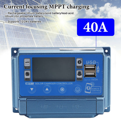 40A MPPT APP Solar Charge Controller Charger Fits 12V-60V LiFePO4 Battery Blue