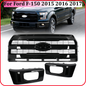 For Ford F-150 2015-2017 Front Upper Grille+Bumper Face Bar End Side Gloss Black