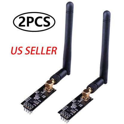 2Pcs NRF24L01 + PA + LNA NRF2401 NRF24 2.4GHz Transceiver External Antennas  USA