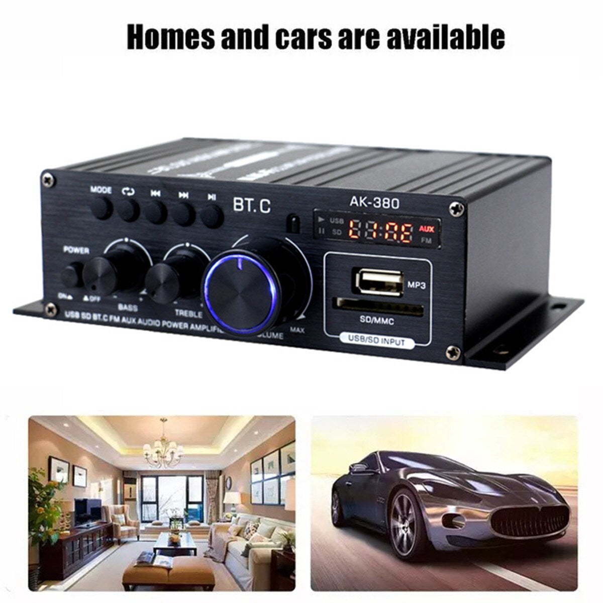 Bluetooth 2.0CH 400W Hi-Fi Auto Stereo 12V MP3 Car Audio Amplifier Radio Booster