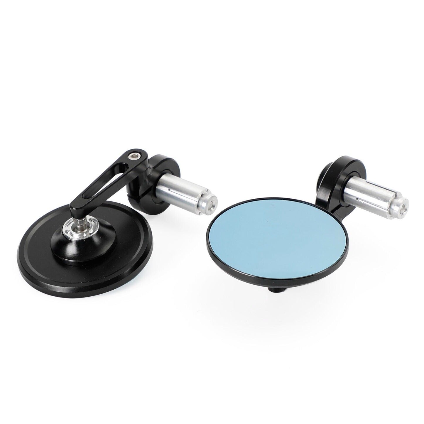 3" CNC Round Handlebar End Mirror, Shrot Arm, Black, 7/8"-1" BAR, Blue Glass